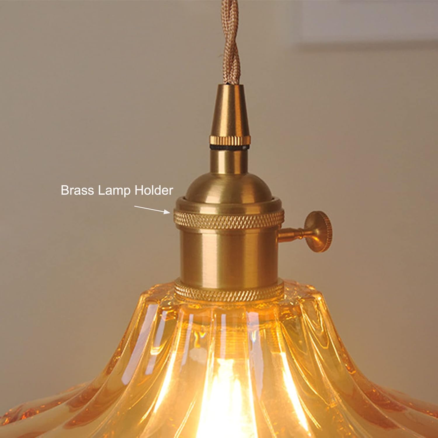 View of Amber Glass Art Deco Light Pendant | Farmhouse Round Glass Hanging Lamp ...